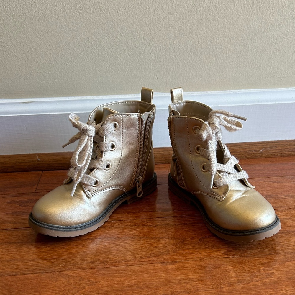 EUC Rose Gold Toddler Combat Boots, Size 9